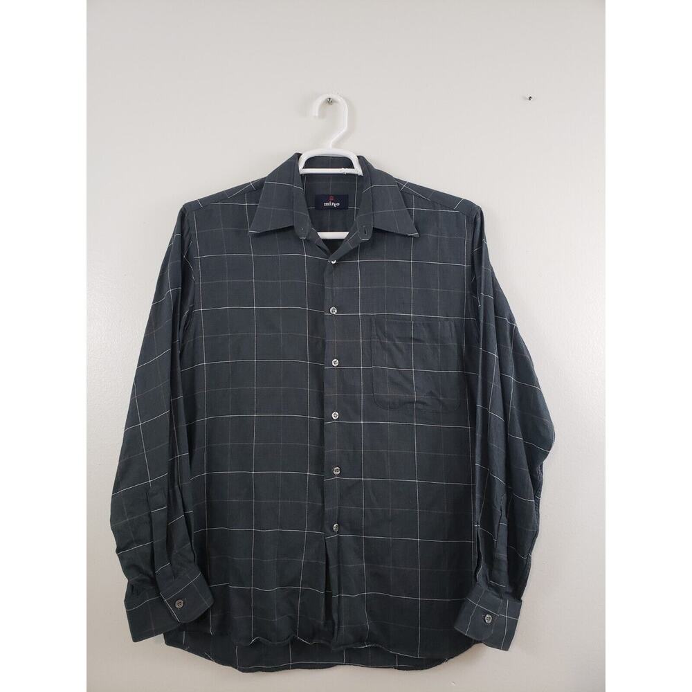 (M5) Mirto Shirt Mens Size 39 Long Sleeve Button Up Plaid Charcoal Spain